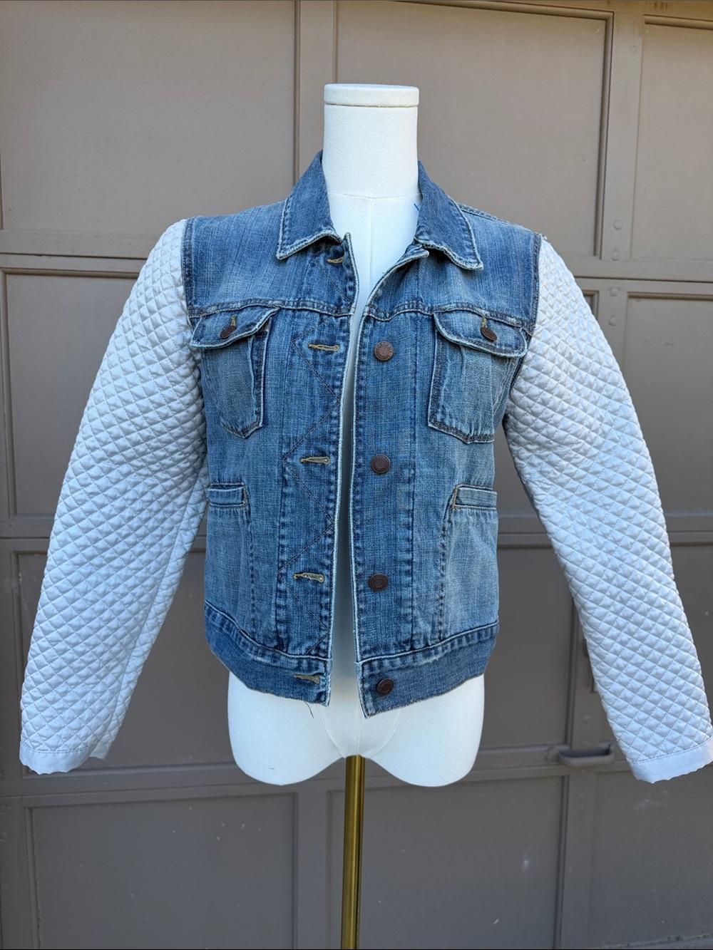 Abercrombie & Fitch Light Blue Denim Jacket with Cream Quilted Sleeves